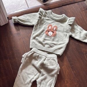 Adorable Easter Green Knit Sweater and Pants Set